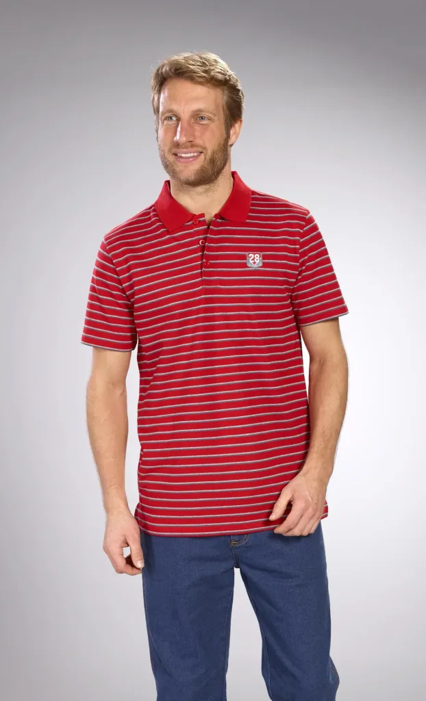 Buttoned polo shirt, red striped, size M
