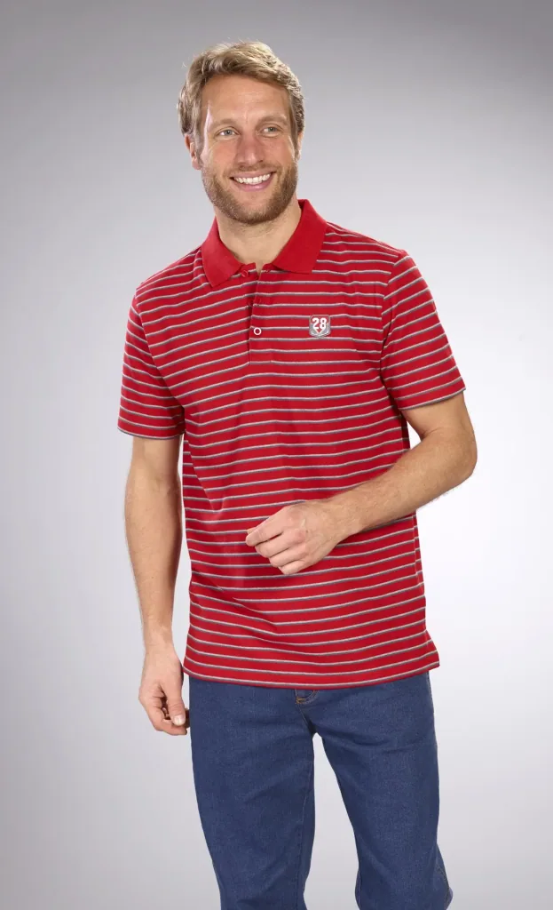 Buttoned polo shirt, red striped, size M