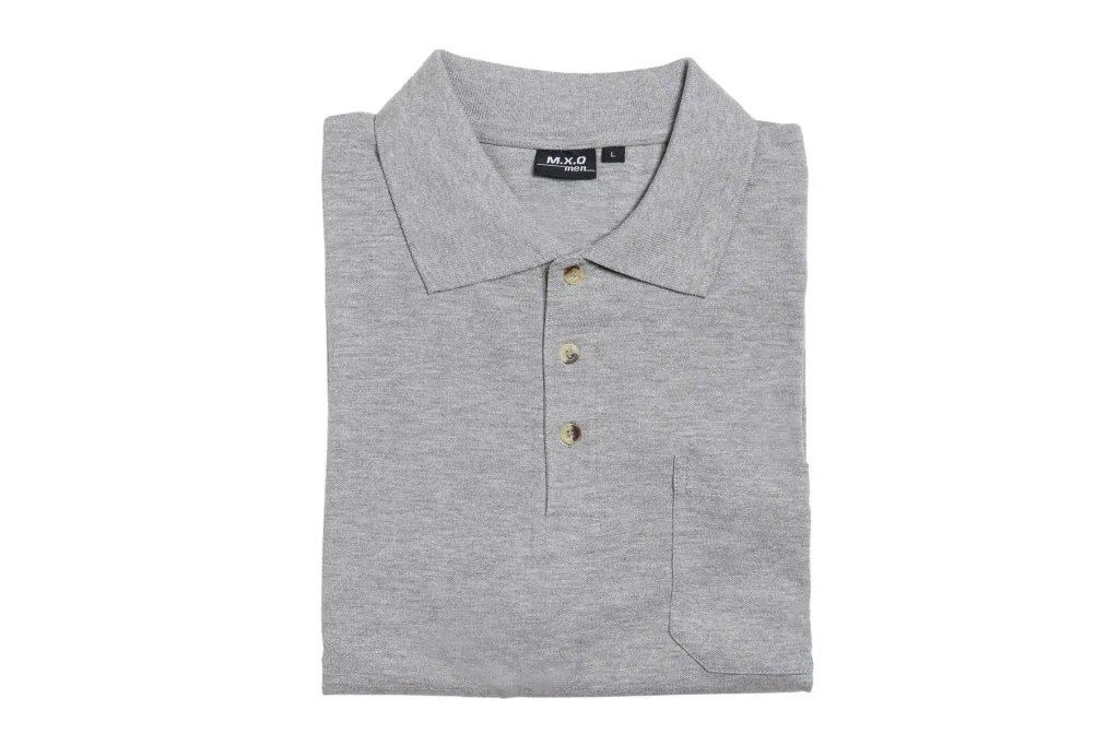 Polo shirt with button placket and breast pocket, color silver gray, size 4XL
