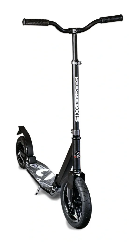 Aluminum scooter with pneumatic tires and suspension, 300/205 mm, ABEC 7, height adjustable, black