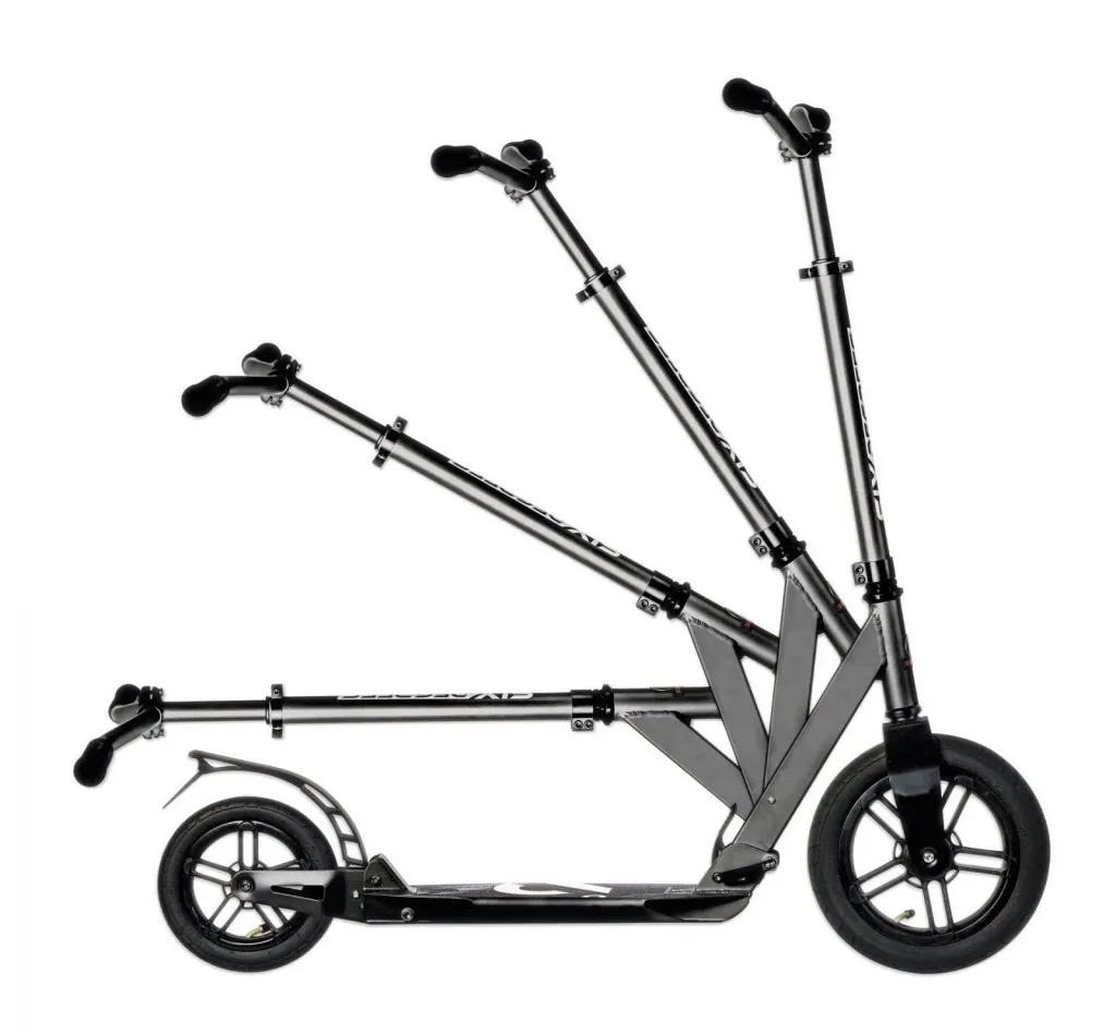 Aluminum scooter with pneumatic tires and suspension, 300/205 mm, ABEC 7, height adjustable, black