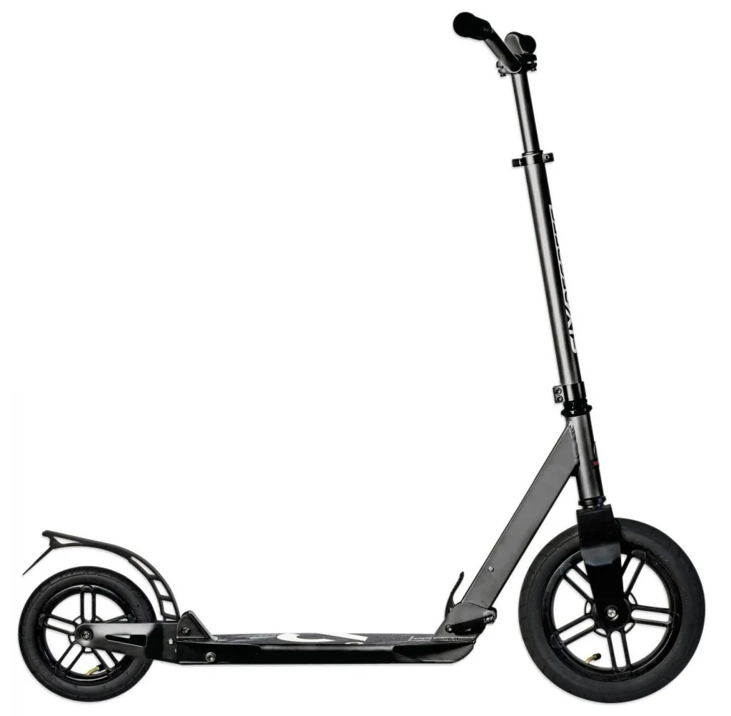 Aluminum scooter with pneumatic tires and suspension, 300/205 mm, ABEC 7, height adjustable, black