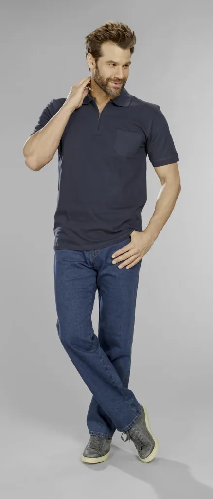 Polo shirt with zip, navy, size L