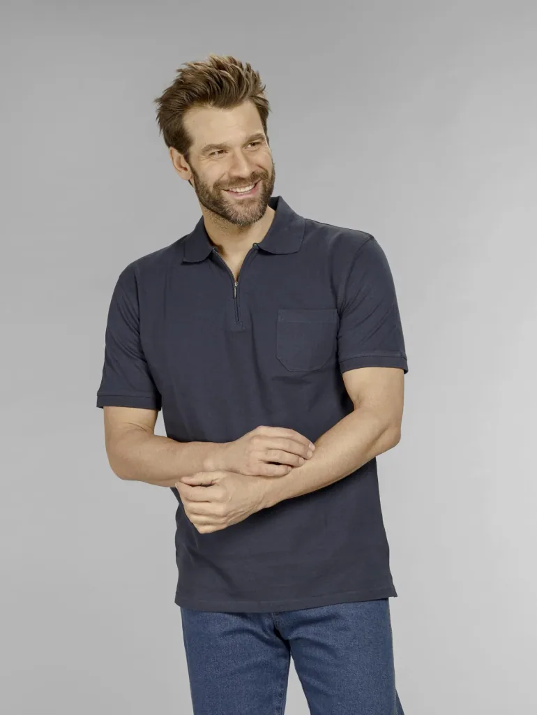 Polo shirt with zip, navy, size L
