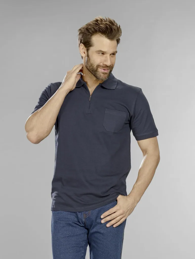 Polo shirt with zip, navy, size L