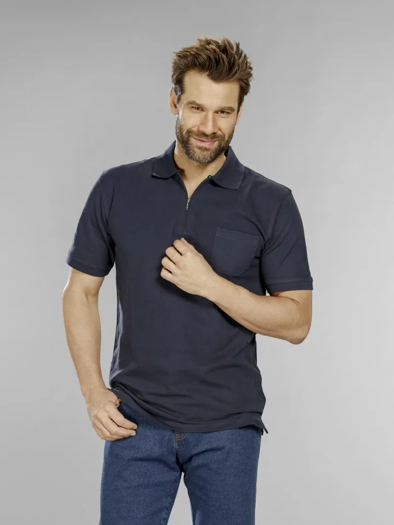 Polo shirt with zip, navy, size L