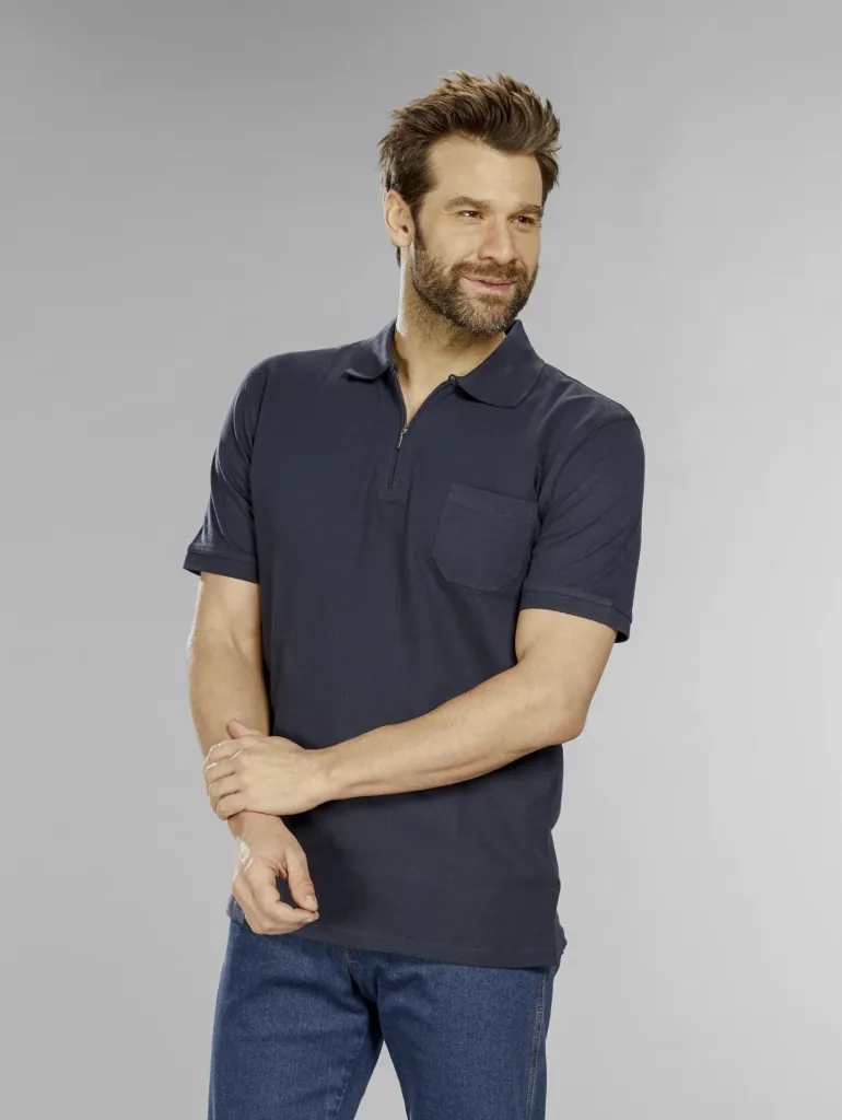 Polo shirt with zip, navy, size L