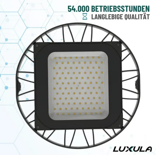 UFO-shaped LED high bay offers 200 W, 20100 lm, 5000 K (neutral white) and IP65 protection.