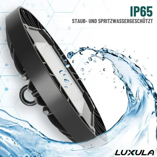 UFO-shaped LED high bay offers 200 W, 20100 lm, 5000 K (neutral white) and IP65 protection.