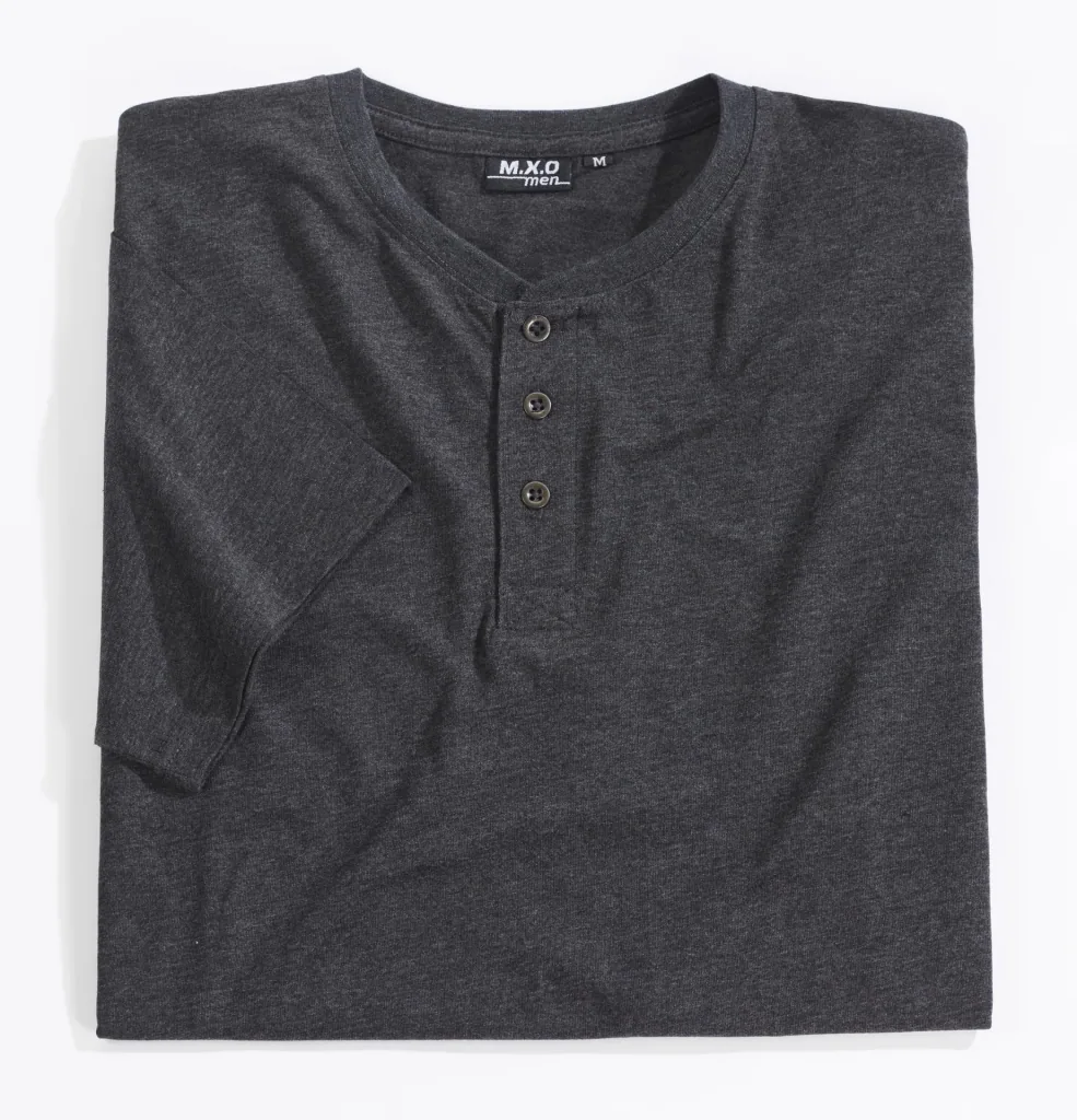 T-shirt with button placket, color grey/melange, size L