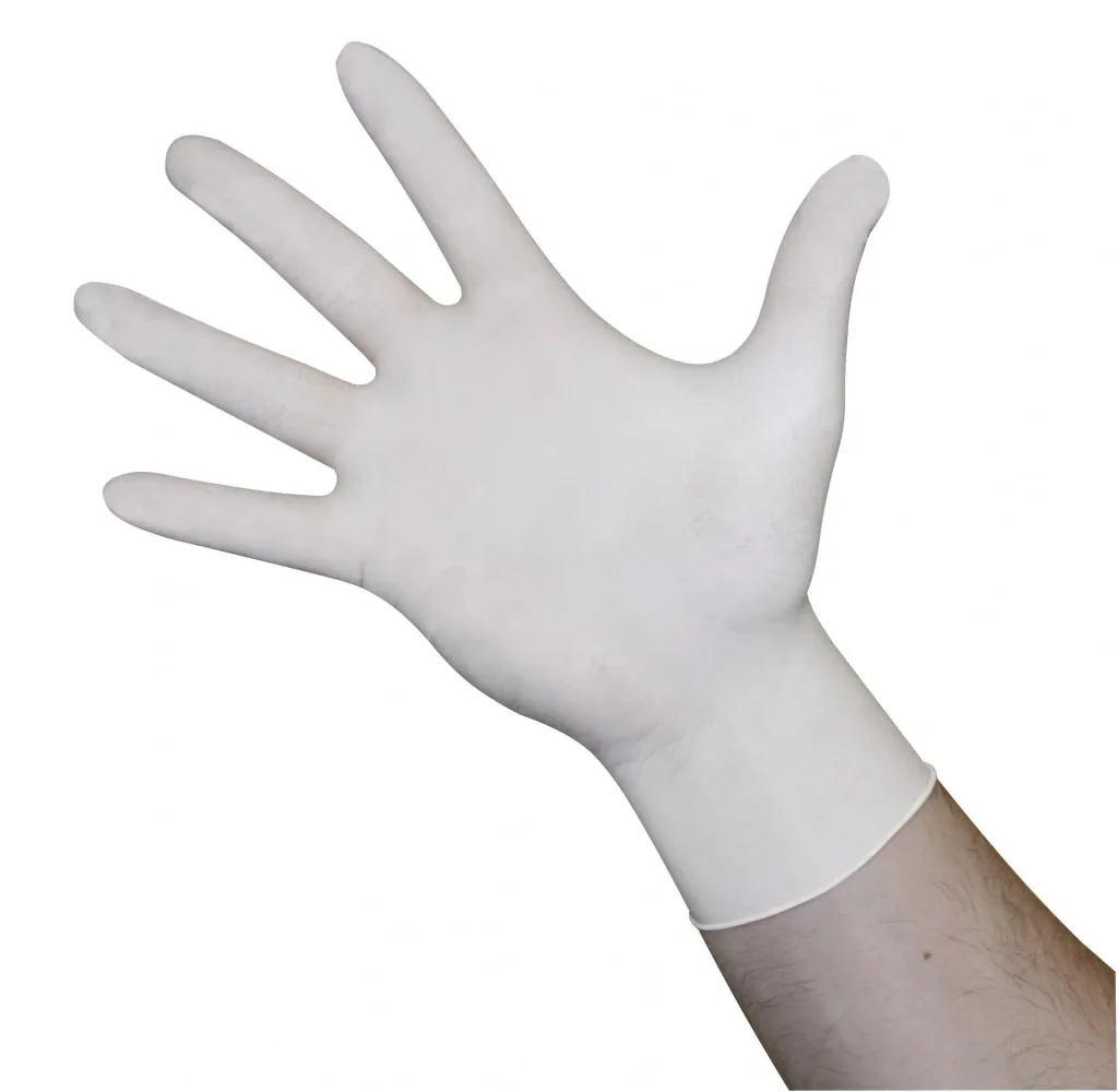 Latex gloves, lightly powdered, size L, 100 pieces.