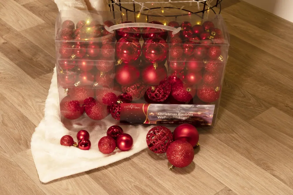 Christmas balls, red, 100 pieces