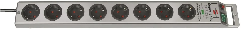 Super-Solid 8-way power strip with 13500 A surge protection, silver