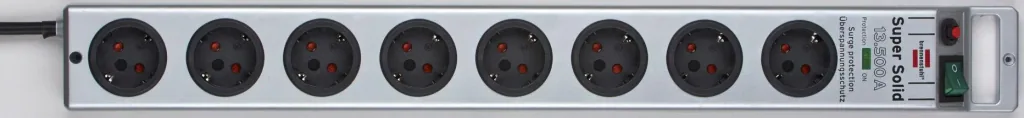 Super-Solid 8-way power strip with 13500 A surge protection, silver