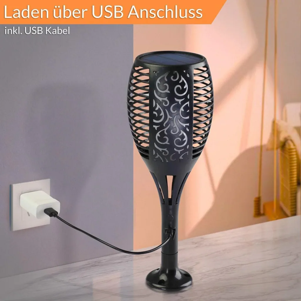 Garden torch - solar - 2 pieces - with USB connection