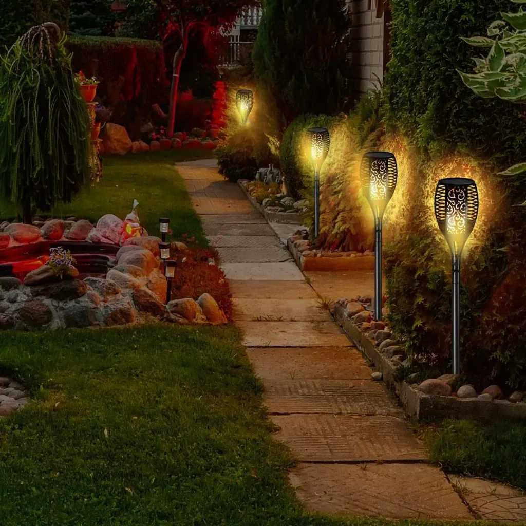 Garden torch - solar - 2 pieces - with USB connection