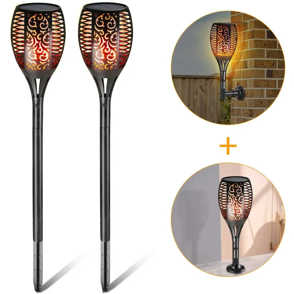 Garden torch - solar - 2 pieces - with USB connection