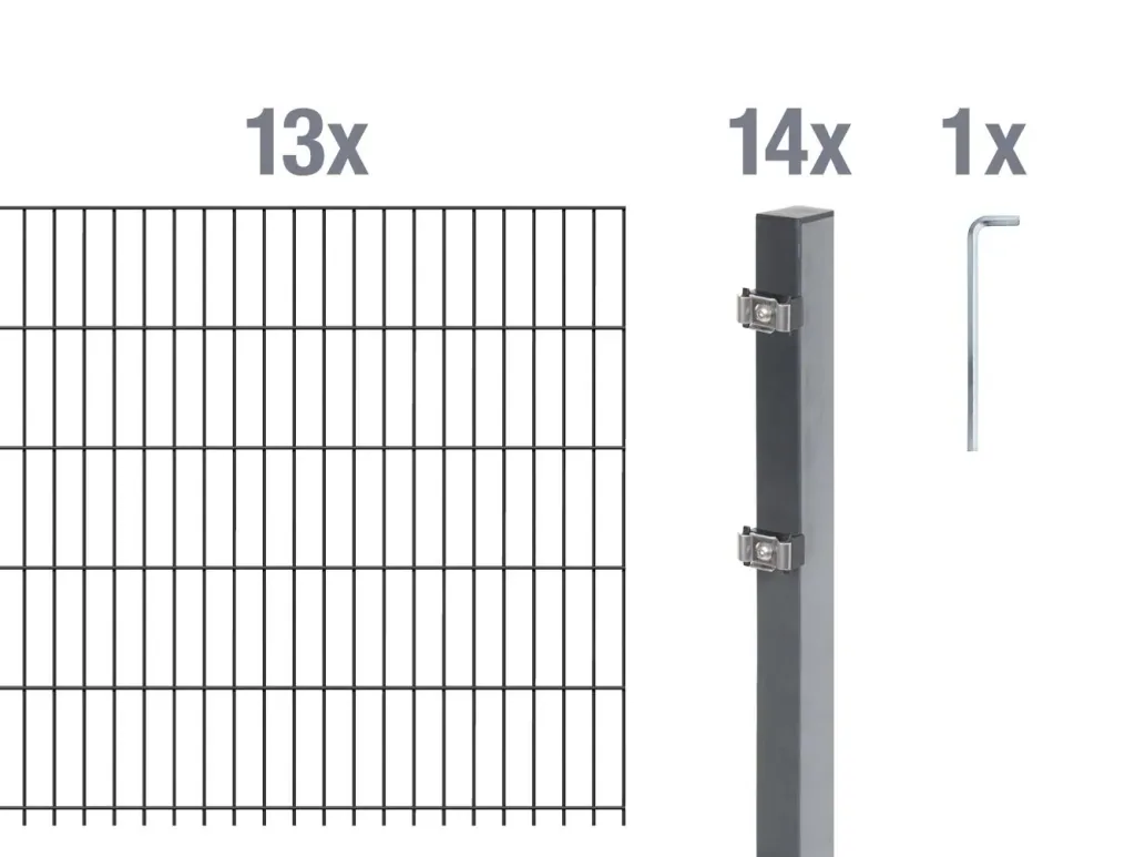 Double rod mesh fence complete set, anthracite, height 160 cm, length 26 m