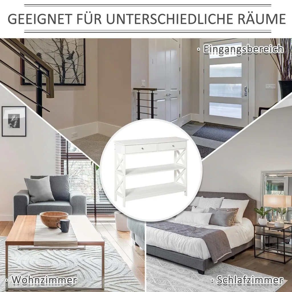 Console table side table with drawer and 2-tier storage compartments white 100 x 30.5 x 80 cm