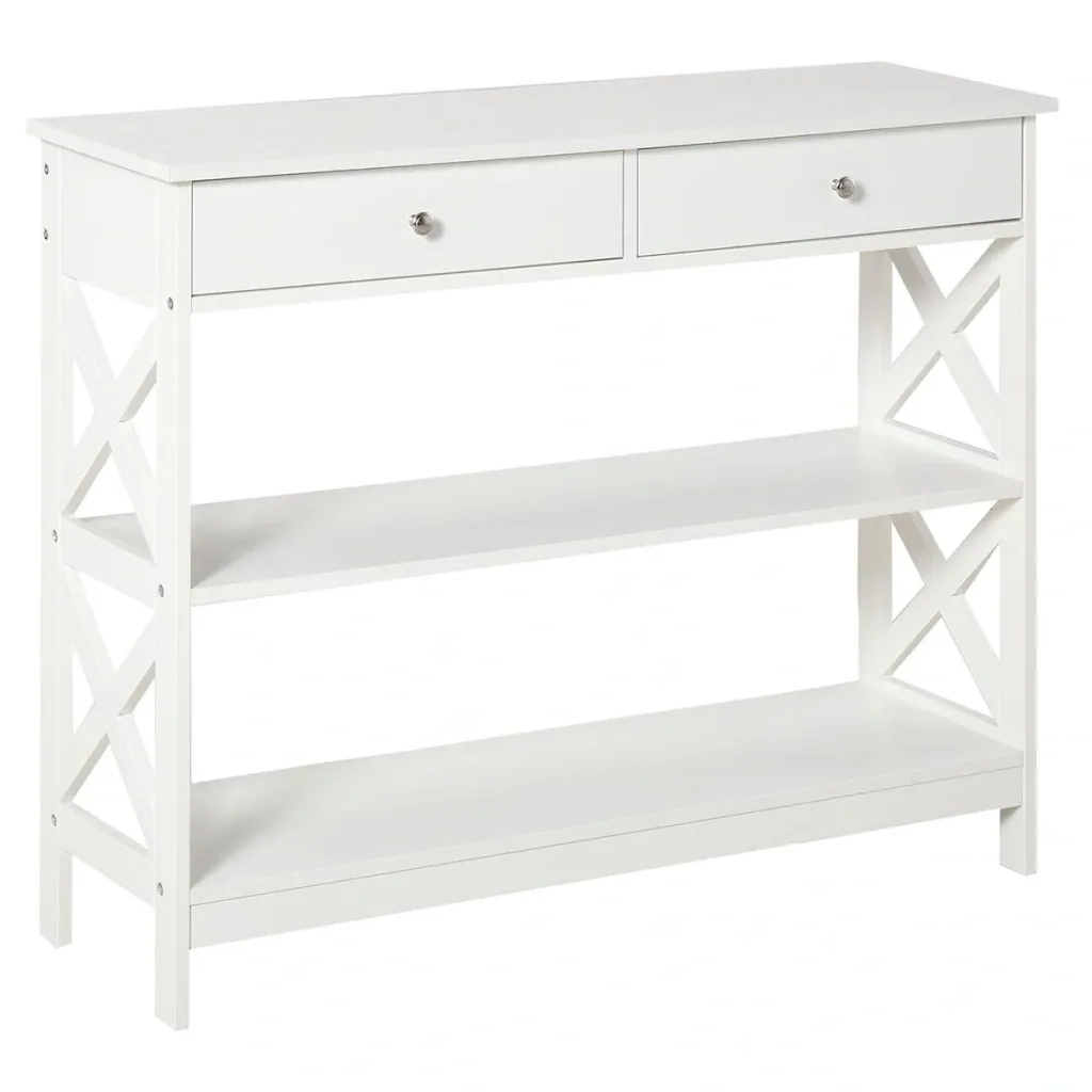 Console table side table with drawer and 2-tier storage compartments white 100 x 30.5 x 80 cm