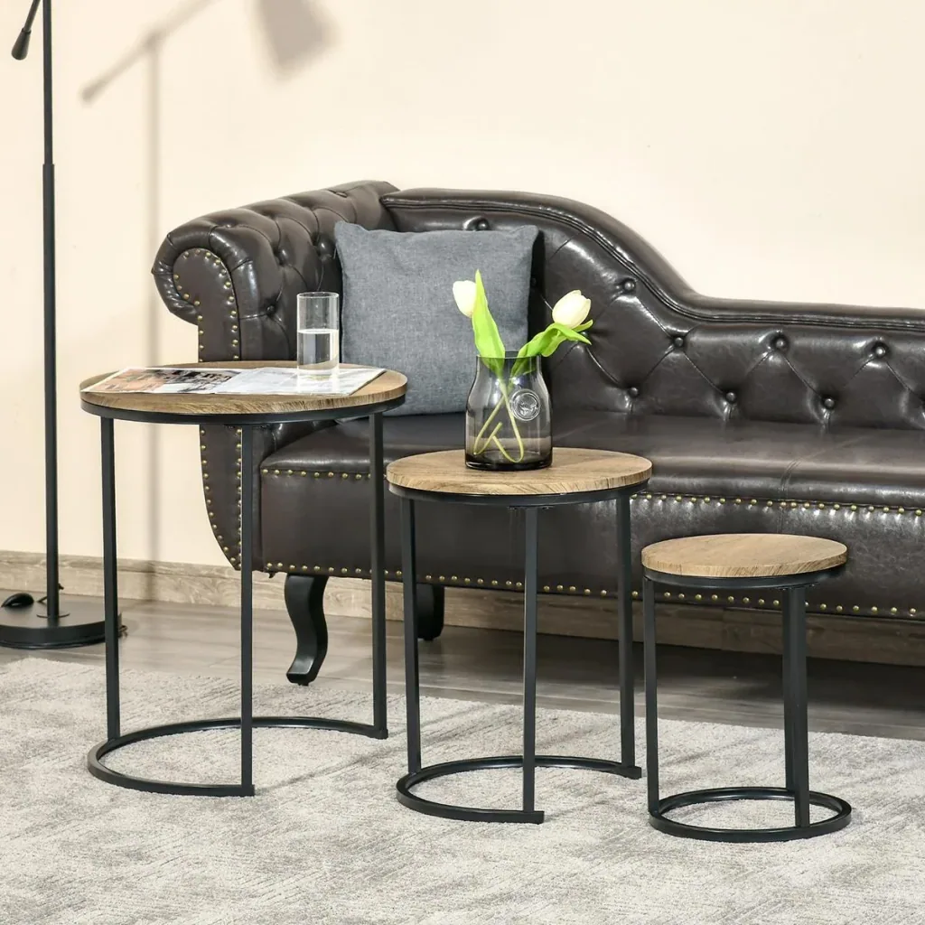 Side tables set of 3 nesting tables stackable coffee table 3 sizes industrial design metal black+brown