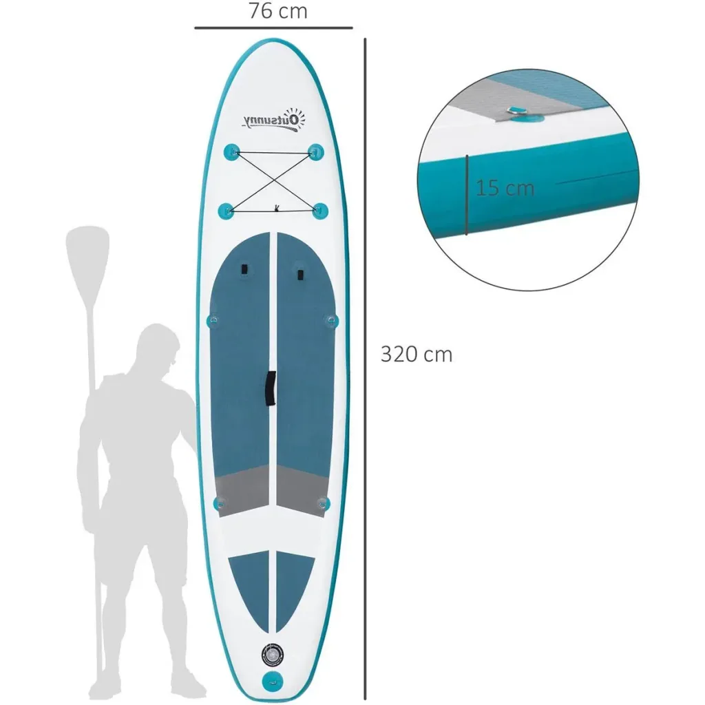 SUP board with many accessories white+blue+grey 320 x 76 x 15 cm