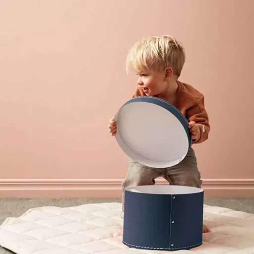 Kids Concept set van 2 ronde kartonnen dozen donkerblauw
