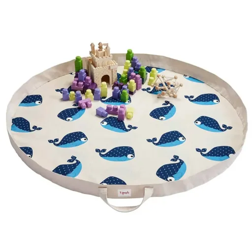 3 Sprouts speelmat / speelgoedzak walvis blauw