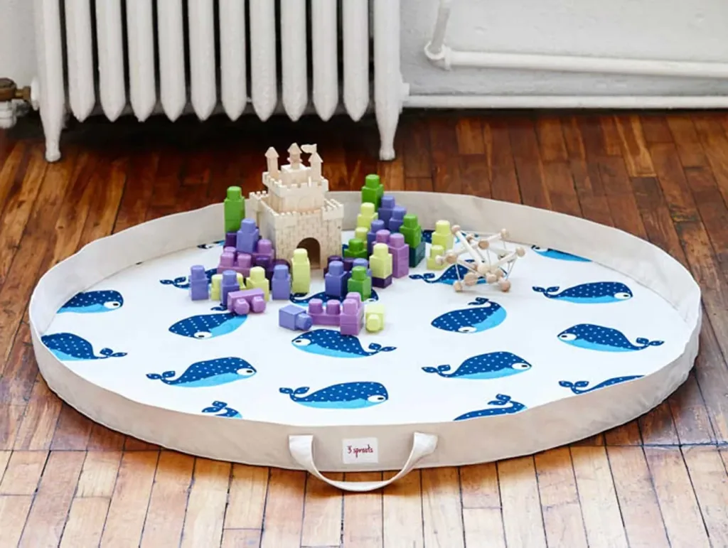 3 Sprouts speelmat / speelgoedzak walvis blauw