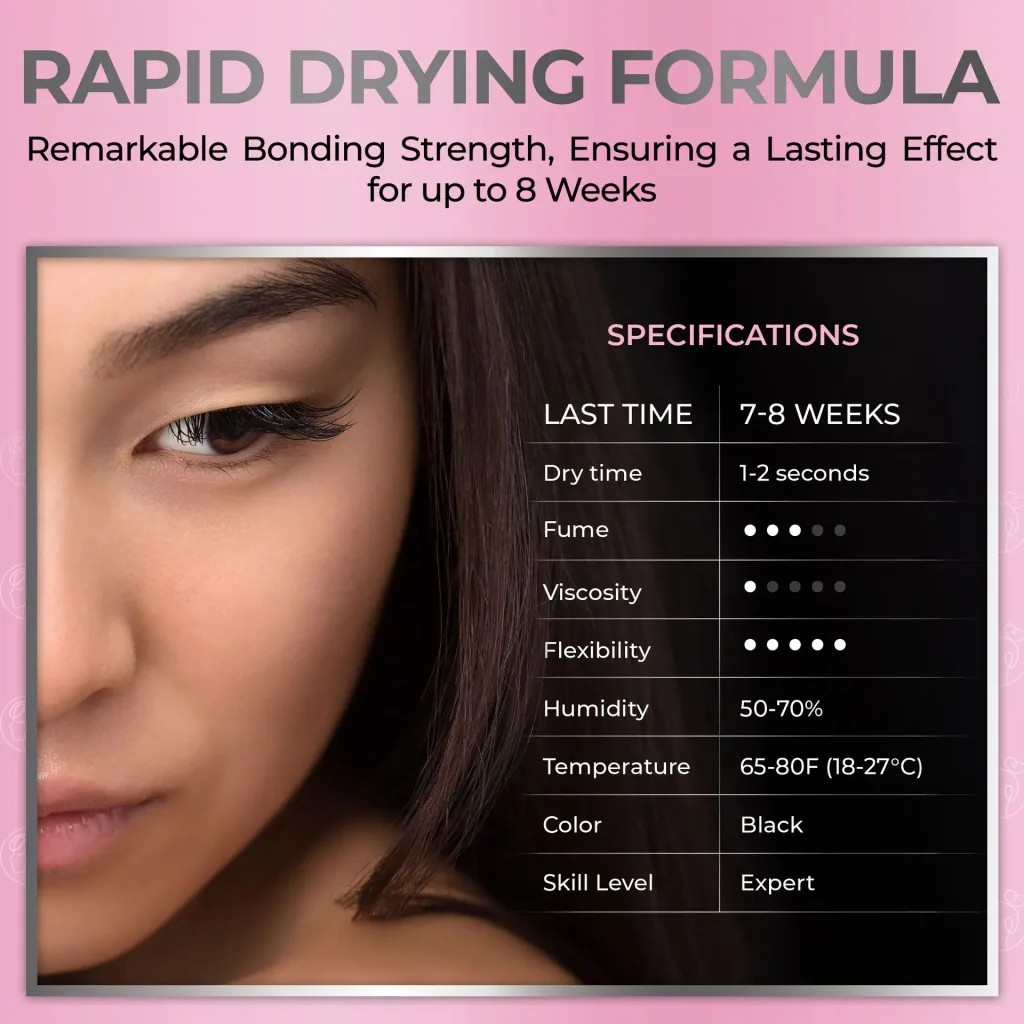 Wimperverlengingslijm Liore Lash / Mega sterke hold 8 weken / 1 sec snel drogend/Zwarte lijm professionele benodigdheden voor classic volume wimpers