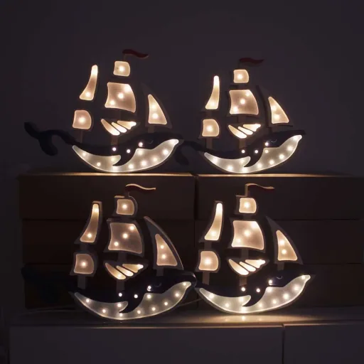 kleine lampjes Led deco kinderlamp walvis zeilboot