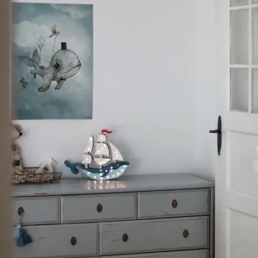 kleine lampjes Led deco kinderlamp walvis zeilboot