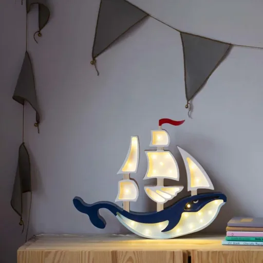kleine lampjes Led deco kinderlamp walvis zeilboot