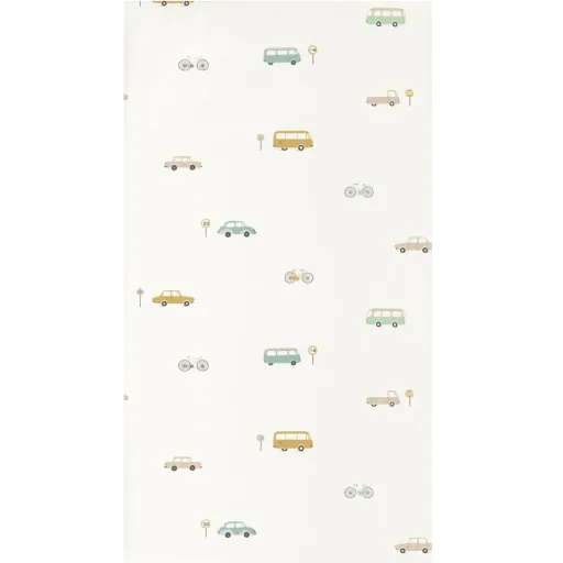 Casadeco kinderbehang Happy Dreams voertuigen mint geel
