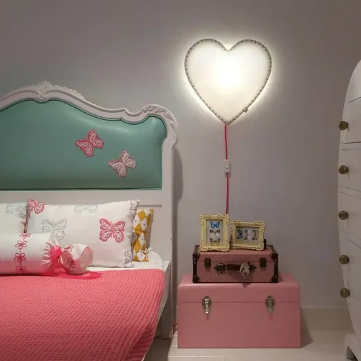 Buokids zacht lampje nachtlampje/wandlampje hartje, Versie: wandlamp; Kleur van de naad: Grijs