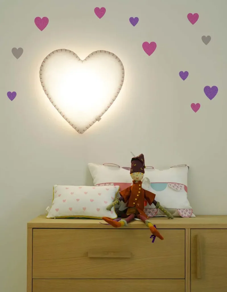 Buokids zacht lampje nachtlampje/wandlampje hartje, Versie: wandlamp; Kleur van de naad: Grijs