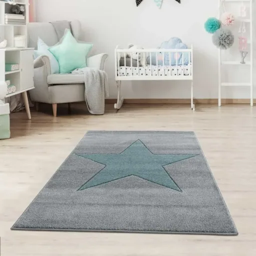 Livone kindertapijt ster mint op grijs, Tapijtmaat: 120 x 180 cm
