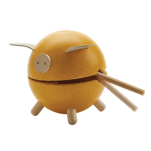 Plan Toys spaarvarken hout geel