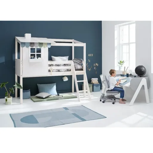 Flexa halfhoog bedhuisje met half dak wit bruin