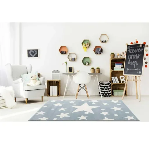 Livone tapijt Estrella ster & confetti blauw, Tapijtmaat: 200 x 300 cm