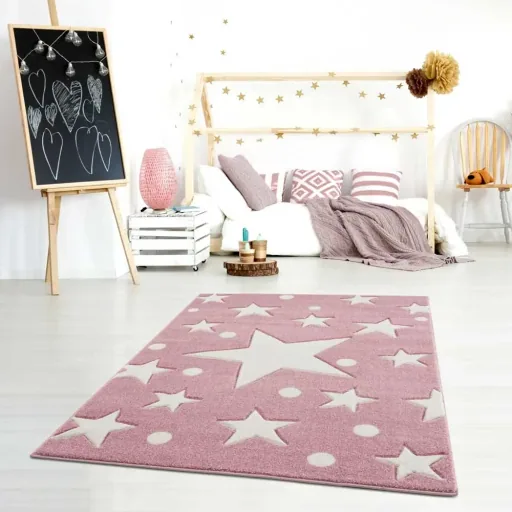 Livone tapijt Estrella ster & confetti roze, Tapijtmaat: 160 x 230 cm