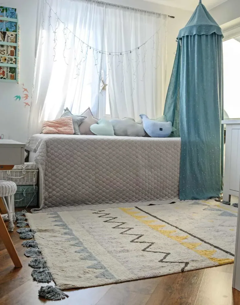 Lorena Canals Tapijt Aztec Patroon naturel rook blauw, Maat: 120 x 160 cm