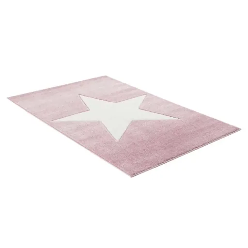 Livone kindertapijt ster wit op roze, Tapijtmaat: 120 x 180 cm