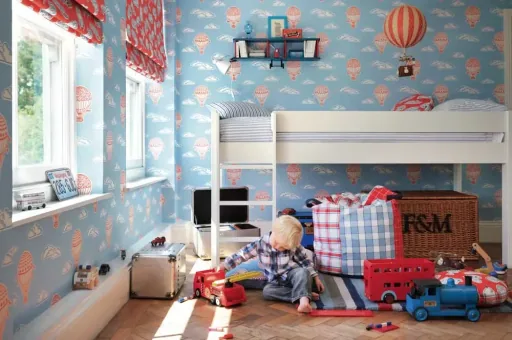 Little Sanderson Abracazoo behang luchtballonnen beige rood blauw