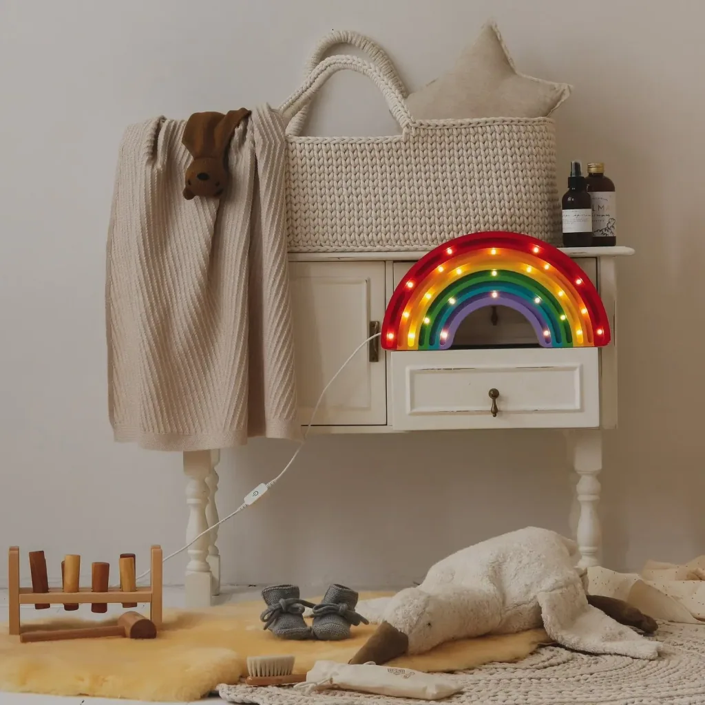 Little Lights Kinder-nachtlampje met regenboog - 100% natuurlijk dennenhout, klassieke kleur
