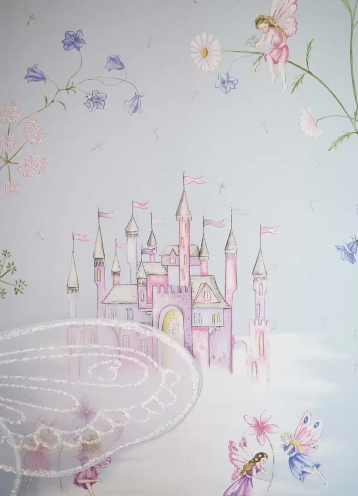 Little Sanderson Abracazoo behang sprookjeskasteel lichtblauw paars roze