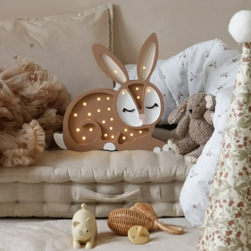 Little Lights nachtlampje voor kinderen, konijn nachtlampje – 100% natuurlijk grenenhout, kleur: chocolade