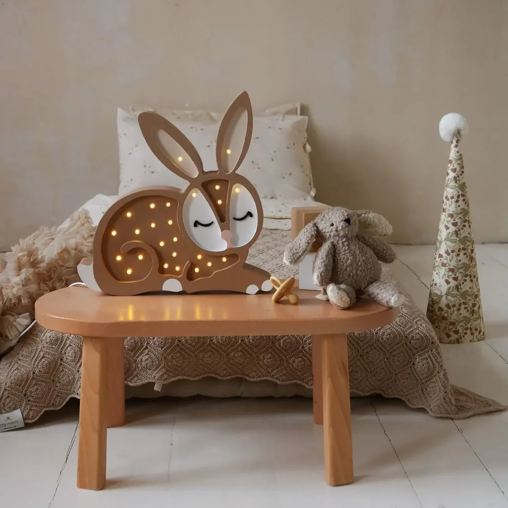 Little Lights nachtlampje voor kinderen, konijn nachtlampje – 100% natuurlijk grenenhout, kleur: chocolade
