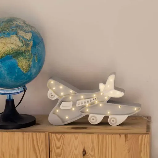 little lights Led deco kinderlamp vliegtuig grijs