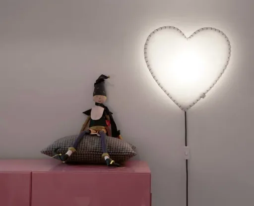 Buokids zacht lampje nachtlampje/wandlampje hartje, Versie: wandlamp; Kleur van de naad: roze